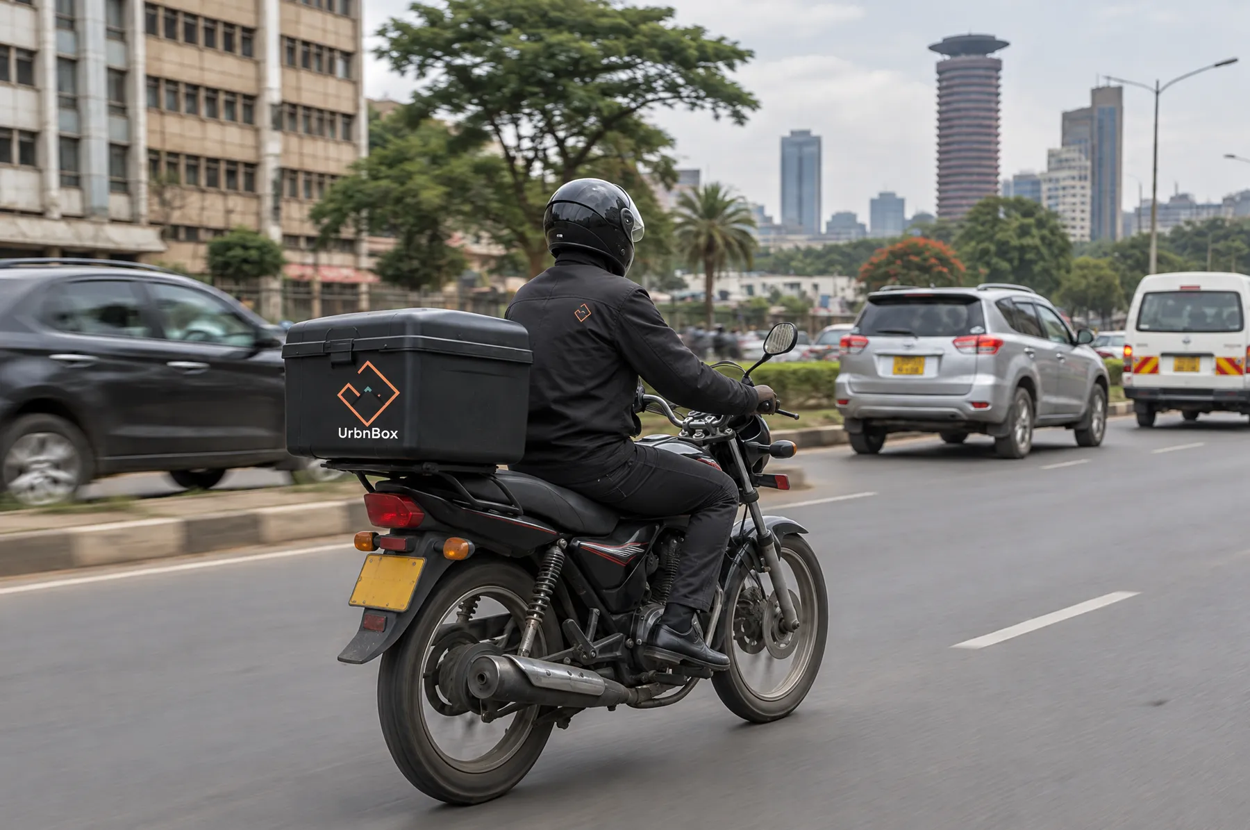 UrbnBox motorbike courier in Nairobi traffic