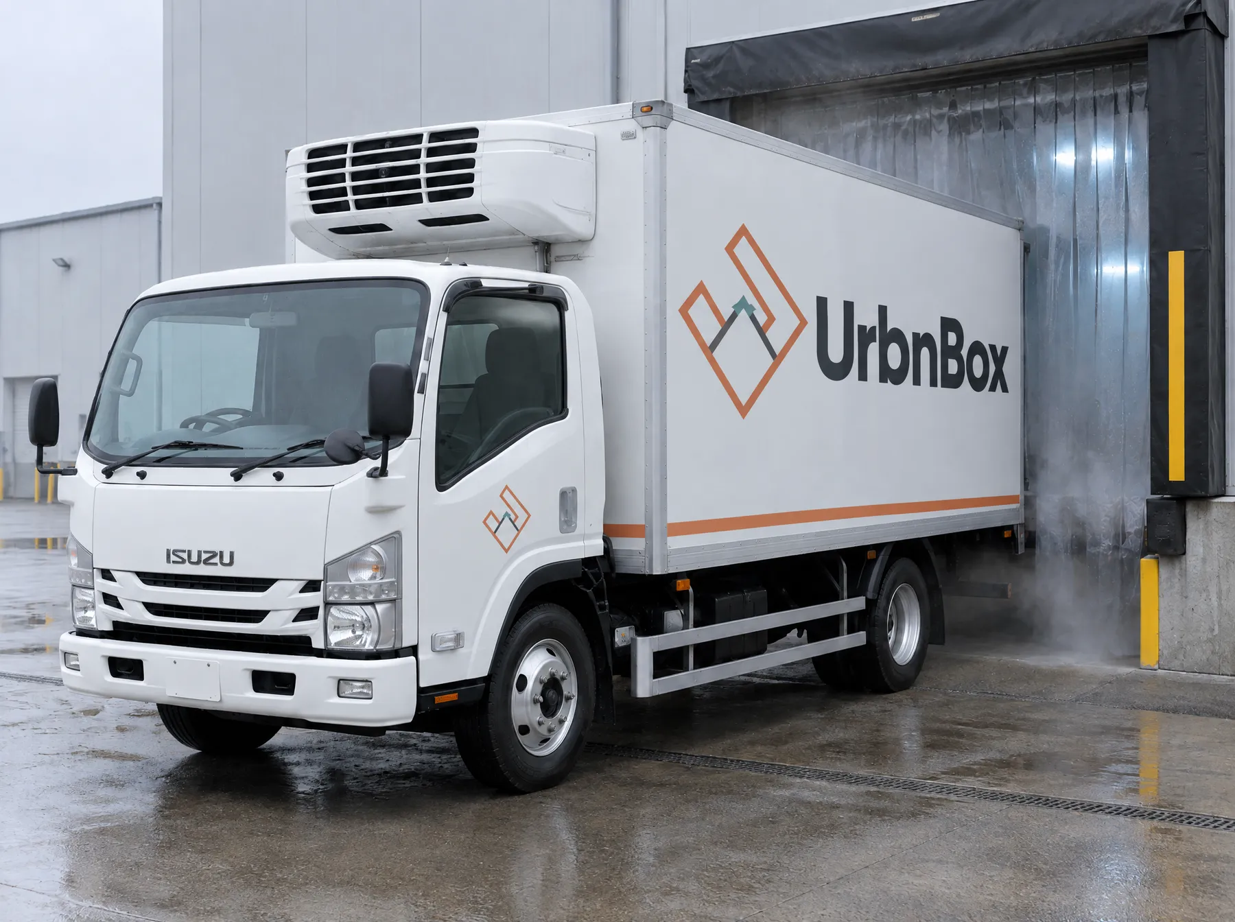 UrbnBox 5-tonne Isuzu ELF refrigerated truck at a cold store