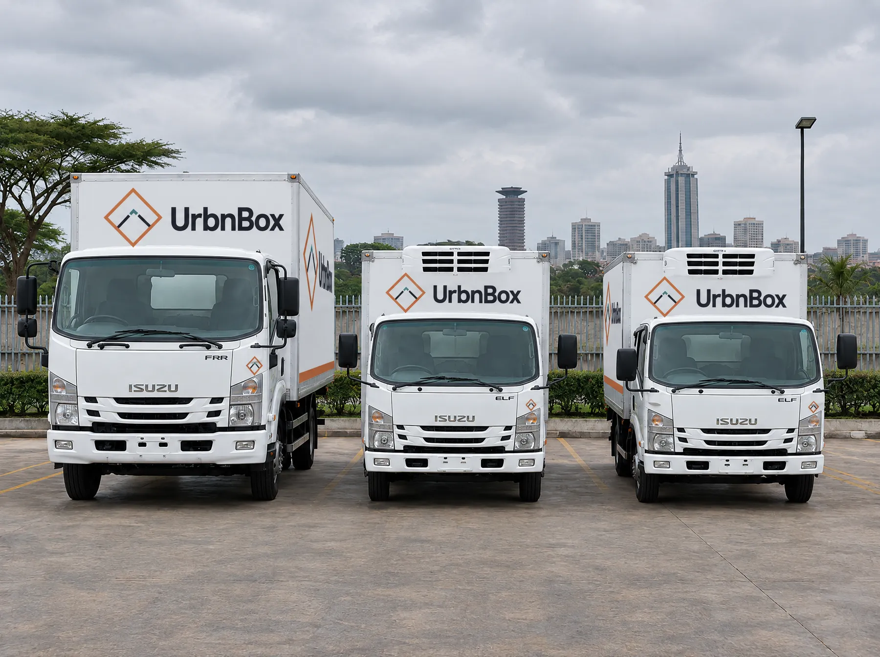 UrbnBox dry and refrigerated trucks parked side by side