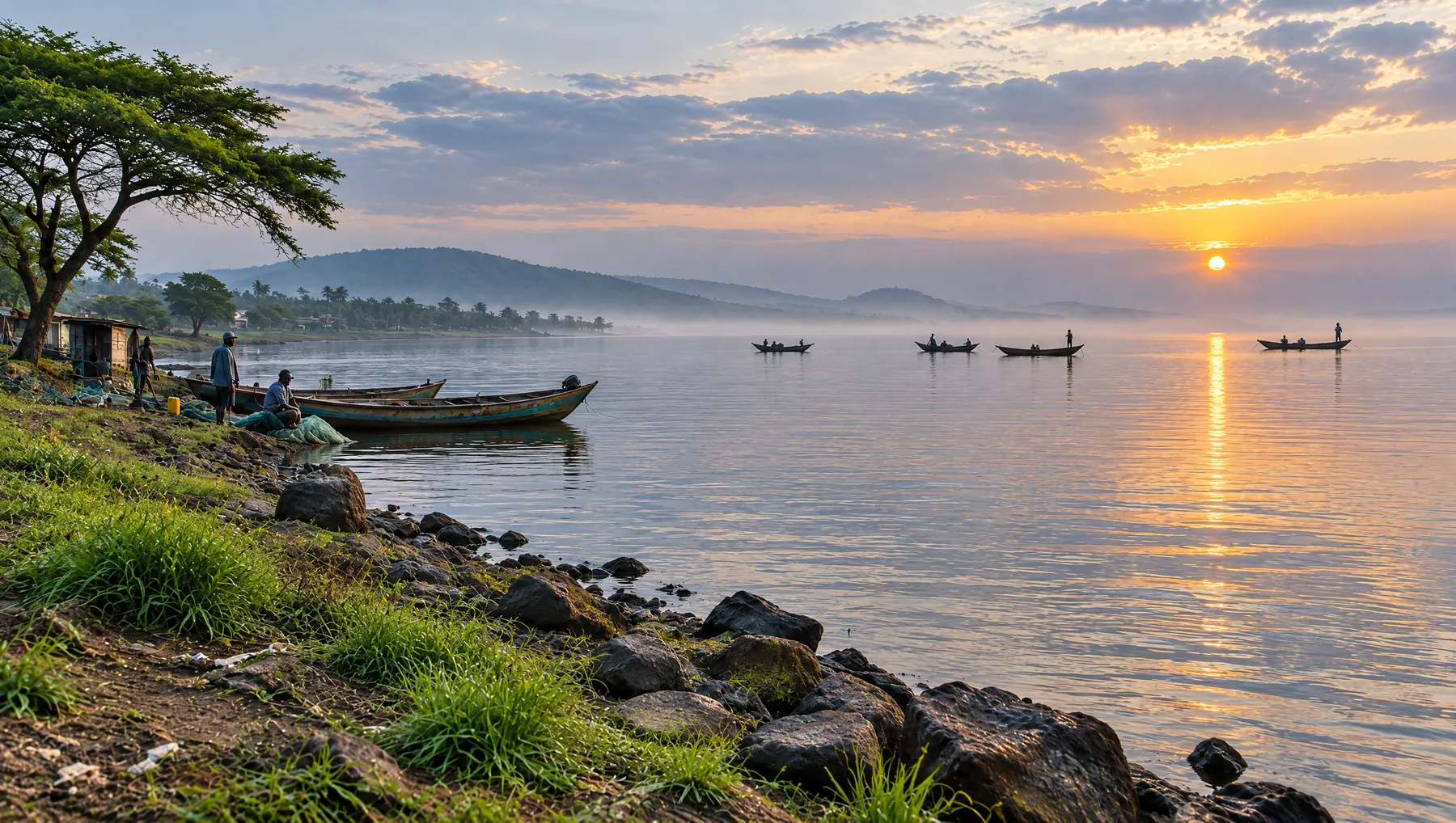 Lake Victoria shoreline near Kisumu at dawn